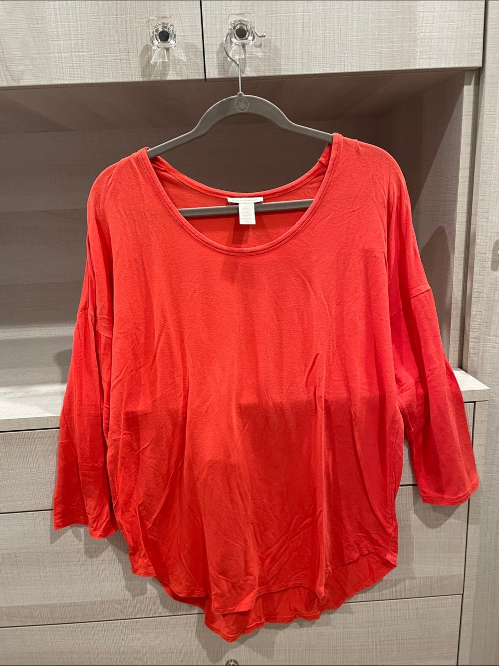 White + Warren Coral Scoop Neck Long Sleeve Top